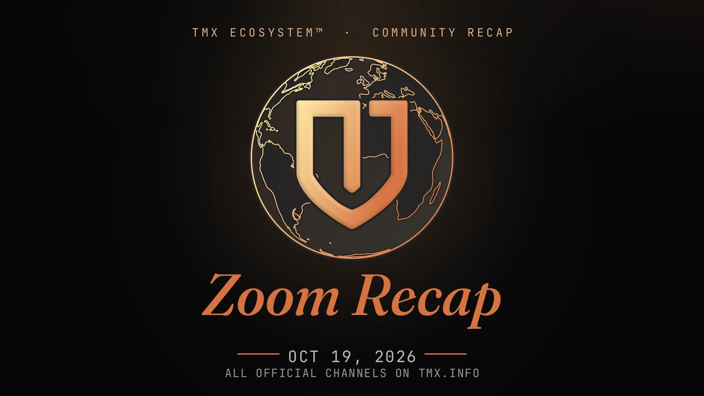TMX Ecosystem Community Recap graphic for the October 19, 2026 Zoom Recap.